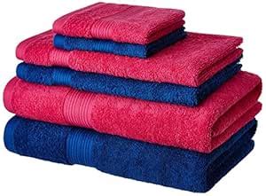 Amazon Brand - Solimo 100% Cotton 6 Piece Towel Set, 500 GSM (Iris Blue ...