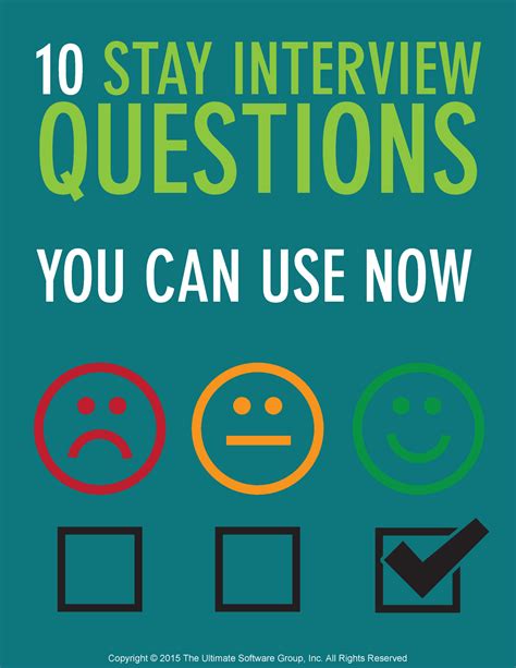 10 Stay Interview Questions - 10 STAY INTERVIEW QUESTIONS YOU CAN USE NOW Copyright © 2015 The ...