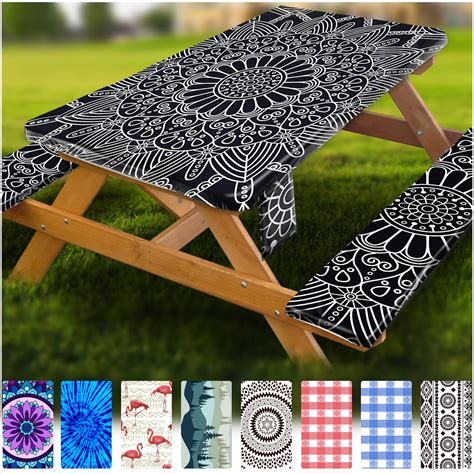 Fitted Picnic Table Cover with Bench Covers Vinyl Waterproof Elastic ...