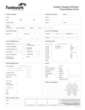 Custom Design Orthotic Prescription Form - Blank Fillable Template ...