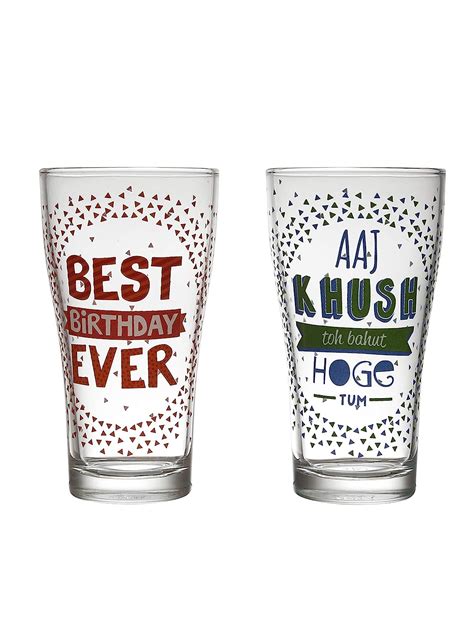 Buy EK DO DHAI Beer Glass, Best Birthday Ever Print, Heavy Base, Round ...