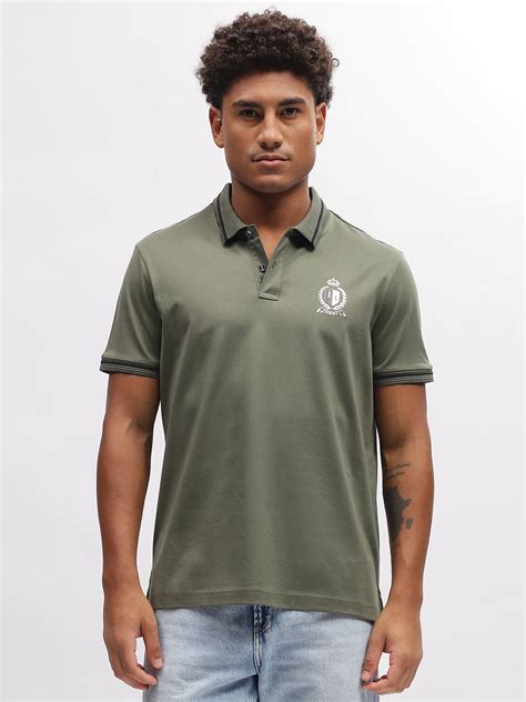 Shop Iconic Men Olive Solid Polo Collar Short Sleeves T-Shirt Online ...