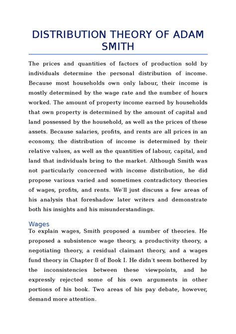 Distribution Theory Analysis: Insights from Adam Smith's Work - Studocu