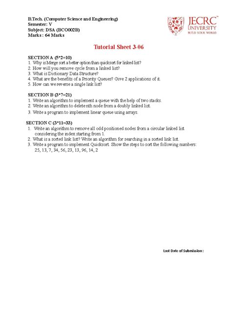 DSA Tutorial sheet 3-06 - B. (Computer Science and Engineering ...