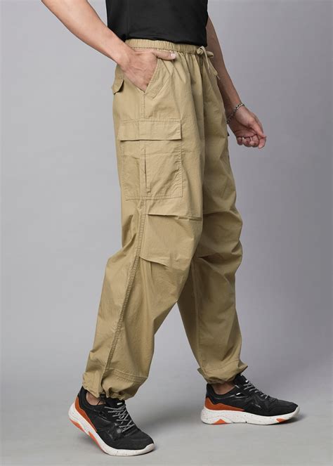 Solid Khaki Baggy Fit Parachute Pants For Mens | Pronk – pronk.in