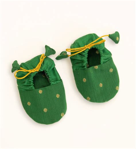 Green unisex raw silk booties for newborn baby – Soyara Ethnics Studio