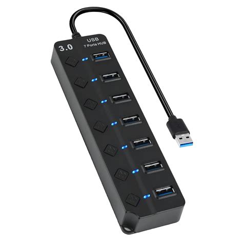 Pennle 7-Port USB 3.0 Hub with Individual Switches & Lights, Multiple ...