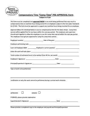 Fillable Online Compensatory Time Comp-Time PRE-APPROVAL Form Fax Email ...