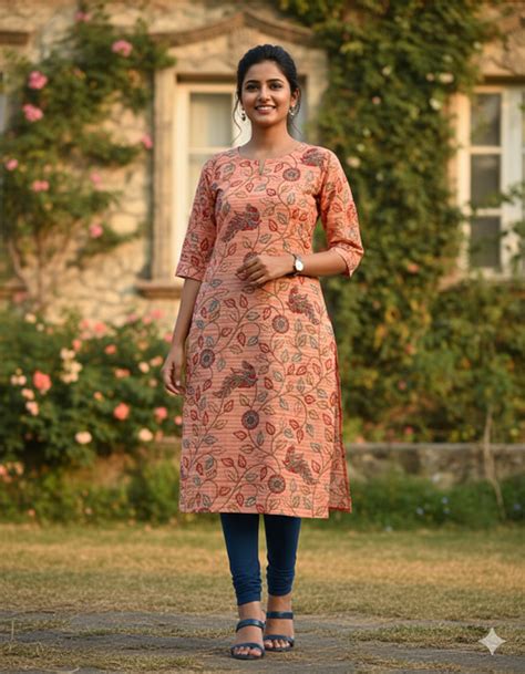 Premium Cotton Straight Cut Kurti – Clay Floral Print Design for Women ...