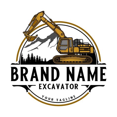 Logo wektor koparki. koparki górskie i sosnowe do budowy, oczyszczania ...
