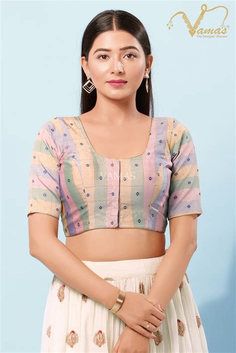 Vamas Women's Brocade Padded Front Open Elbow Sleeves Saree Blouse ( X ...