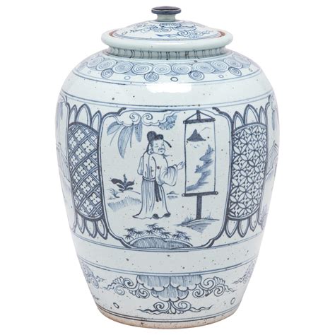 Chinese Blue and White Scholars' Joy Ginger Jar at 1stDibs