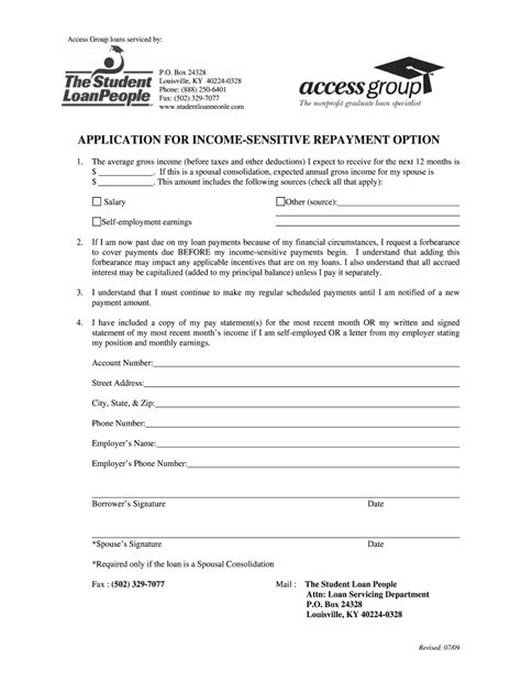 Fillable Online APPLICATION FOR INCOME-SENSITIVE REP AYMENT OPTION Fax ...