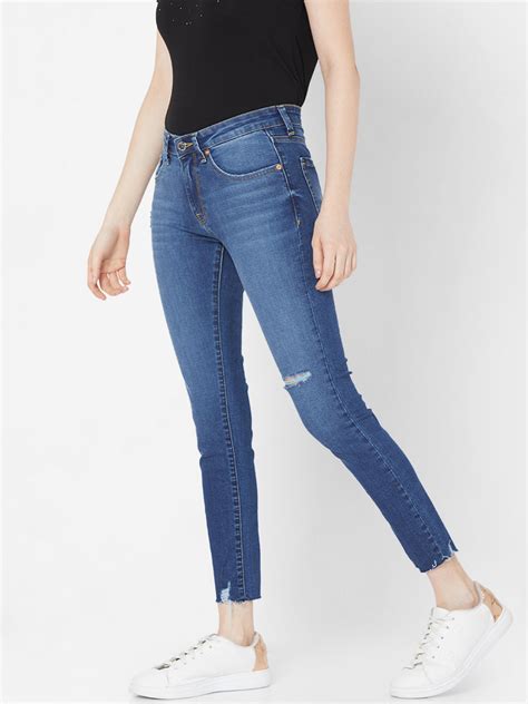 Buy Mid-Blue Cotton Super Skinny Fit Jeans Online