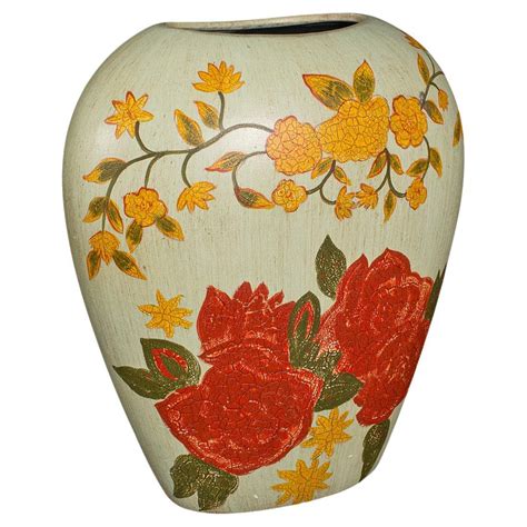 Vintage Oval Flower Vase, Spanish, Hand Painted, Ceramic, Planter, Mid ...