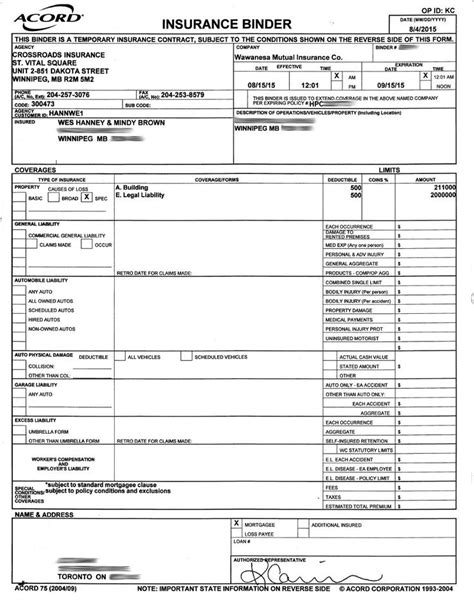 Image result for Example of Insurance Binder for Progressive