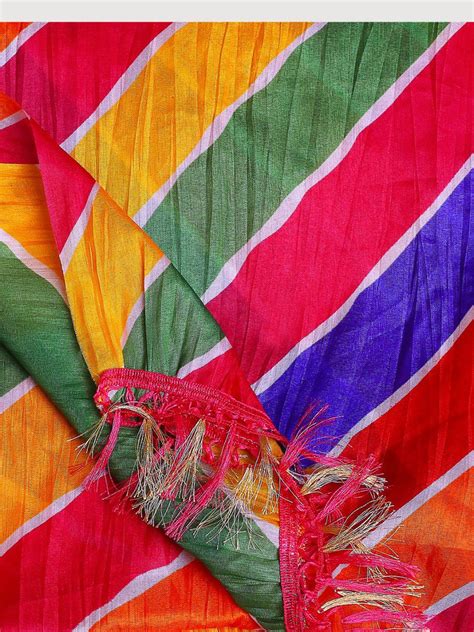 Multicoloured Striped Printed Art Silk Crushed Dupatta – Dupatta Bazaar