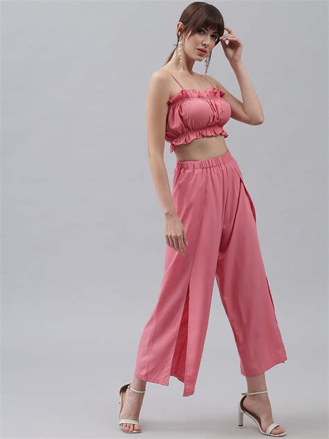 Emeros Women Pink Colored Solid Classy Top with Co-ordinated Slit Pants ...