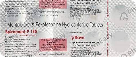 Spiromont F 180mg Strip Of 10 Tablets: Uses, Side Effects, Price ...