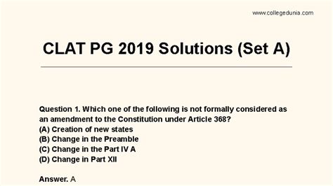 CLAT PG 2019 Solutions Set A: Constitutional Law Insights - Studocu