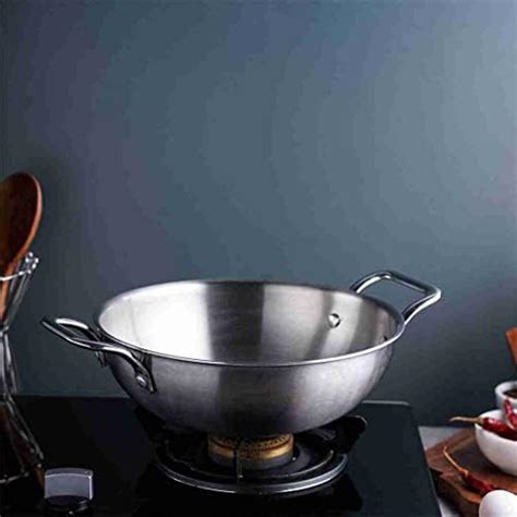 Stainless Steel Flat Bottom kadhai with Handel for Deep Frying ...