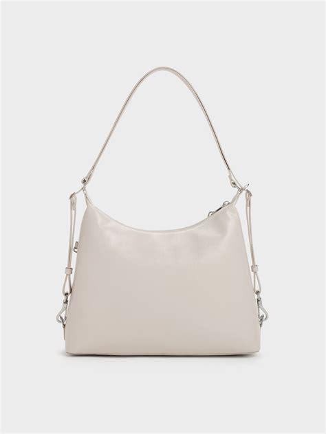 Atwood Chain Convertible Hobo Bag - Shell Grey - CHARLES & KEITH IN