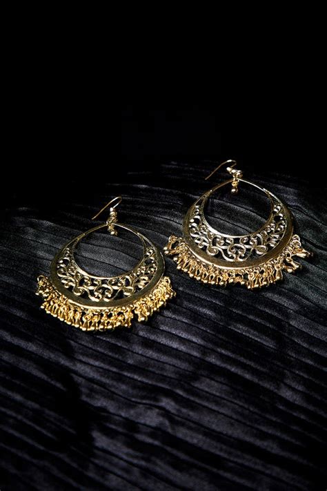 Get Golden Drop Hangings Western Earrings With Metallic Golden Bali at ...