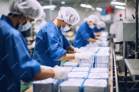 Premium AI Image | A group of workers packaging products into boxes on a production in a factory