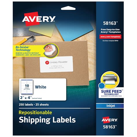 Avery White Repositionable Shipping Labels for Inkjet Printers, 2 x 4 ...