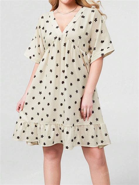 Women's Deep V-Neck Floral Print Patchwork Dress | SHEIN USA