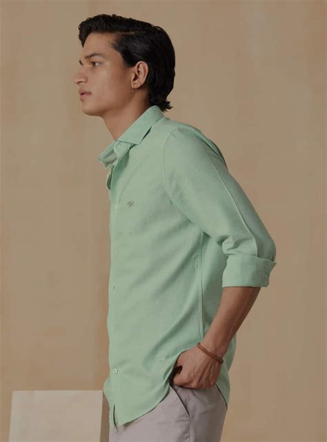 Mint Melange Shirt Semi Casual Green Solid Shirts for Men Online | Andamen