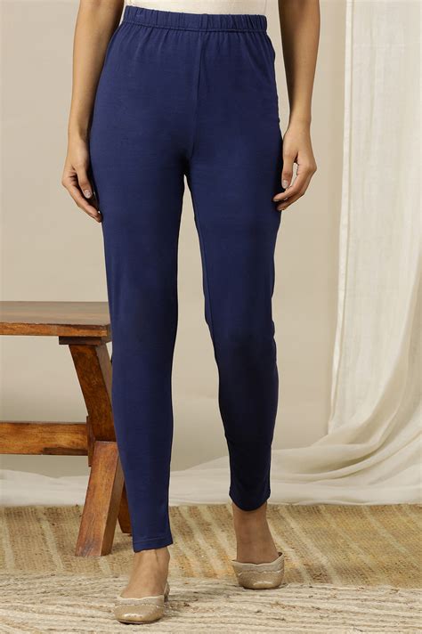 Buy Blue Solid Cotton Lycra Stretchable Tights in Mid-Rise Online for ...