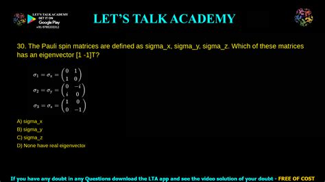 Which Pauli Spin Matrix Has Eigenvector [1 -1]ᵀ? - CSIR NET LIFE ...