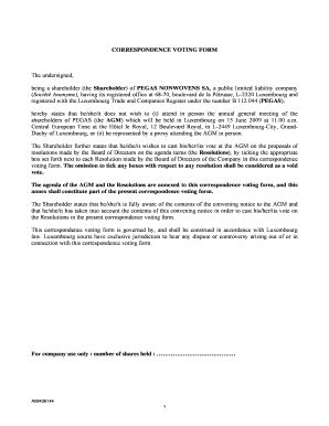 Fillable Online pegas CORRESPONDENCE VOTING FORM - pegas Fax Email ...