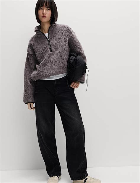 Buy Borg Funnel Neck Half Zip Sweatshirt at Marks & Spencer