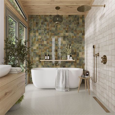 Luna Olive 4x4 Ceramic Square Tile Backsplash and Shower | Small ...