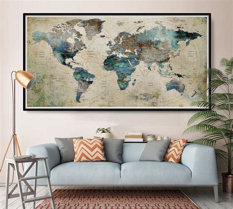 World map wall art push pin adventure map watercolor world etsy – Artofit