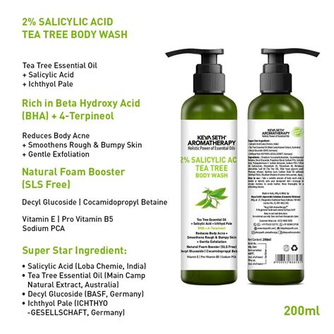 Salicylic Acid Tea Tree Body Wash BHA Exfoliation Acne Care Vitamin E ...