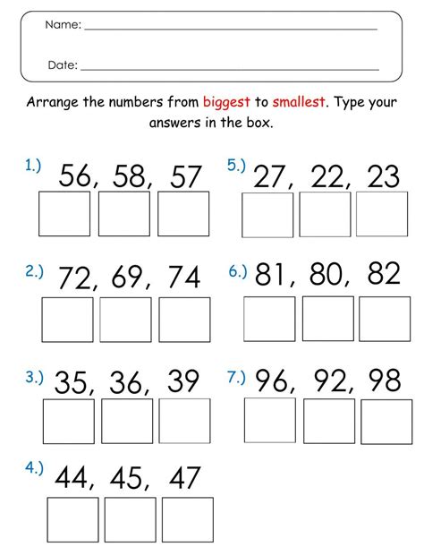 Image result for Ordering Numbers First Grade Worksheet