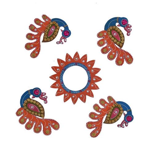 "Decorative Floor Rangoli Peacock": Red Craft by E Craft – ArtZolo.com