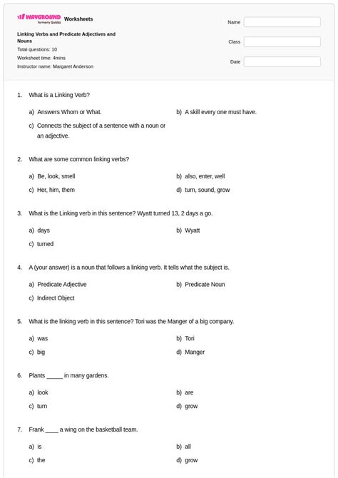 50+ Linking Verbs worksheets for Class 7 on Wayground | Free & Printable