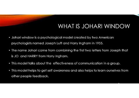 Johari Window - The name Johari came from combining the first two ...