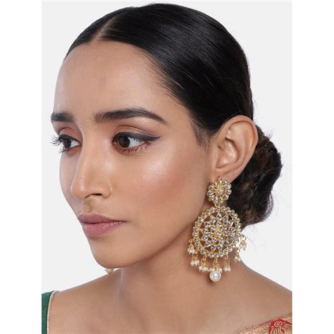 Etnico 18k Gold Plated Traditional Chandbali Earrings Encased With Fau ...