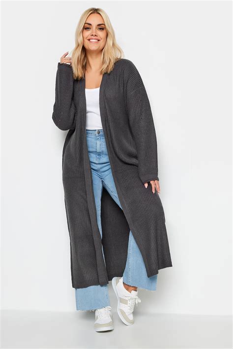 YOURS Plus Size Charcoal Grey Knitted Maxi Cardigan | Yours Clothing