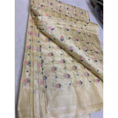 Buy Tussar Silk Sarees Online with Floral Buti Embroidery, Silkmark ...