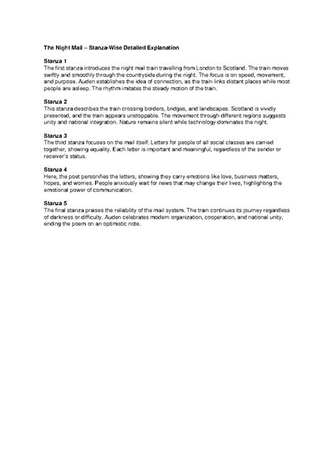 The Night Mail Stanza-Wise Analysis and Explanation - Studocu
