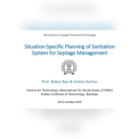 Workshop On Septage Treatment Technology - CWAS | CRDF | CEPT