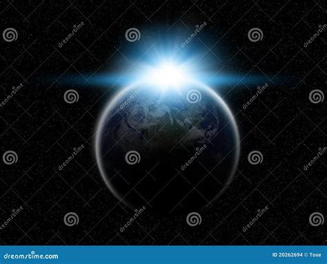 Planet Earth with Rising Sun Stock Illustration - Illustration of night ...