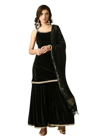 Buy Myshka Solid Kurti and Sharara with Dupatta Set in Black Color ...