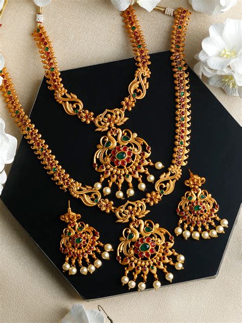 Traditional Gold Plated Real Kemp Peacock Jewelley Set – Priyaasi